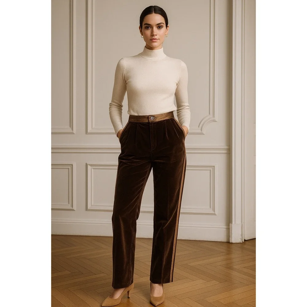 Vintage 1980s Escada by SRB Velvet Trousers Satin Trim (Made in Western Germany)